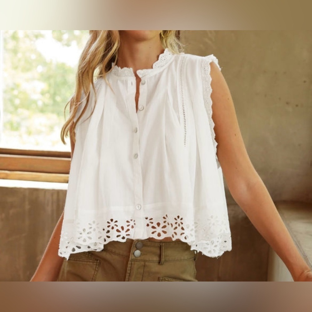 LAST ONE White Eyelet Lace Sleeveless Top - Picture 3 of 13